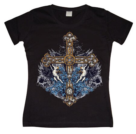 Cross With Cherubs Girly T-shirt, Girly T-shirt