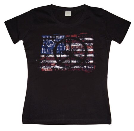 USA Flag With Peace Symbols Girly T- shirt, Girly T- shirt