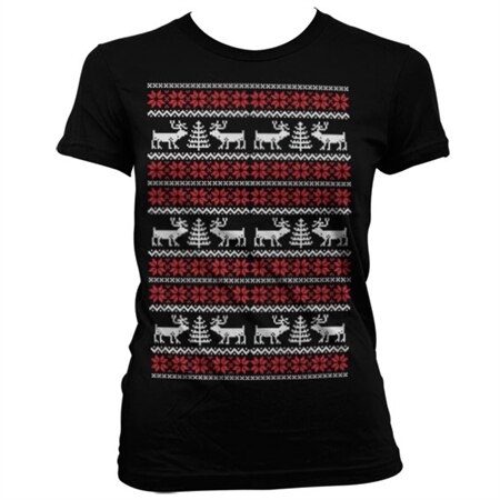 Läs mer om Christmas Knit Pattern White/Red Girly T-Shirt, T-Shirt