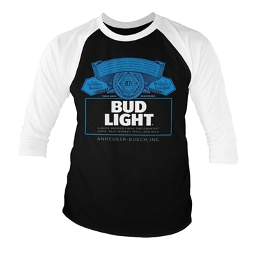 Bud Light Label Logo Baseball 3/4 Sleeve Tee, Baseball 3/4 Sleeve Tee