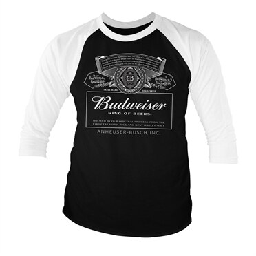 Budweiser White Logo Baseball 3/4 Sleeve Tee, Baseball 3/4 Sleeve Tee