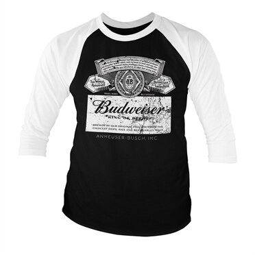 Läs mer om Budweiser Washed Logo Baseball 3/4 Sleeve Tee, Long Sleeve T-Shirt