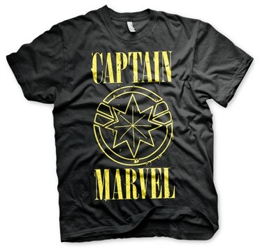 Captain Marvel Yellow Grunge Logo T-Shirt, Basic Tee
