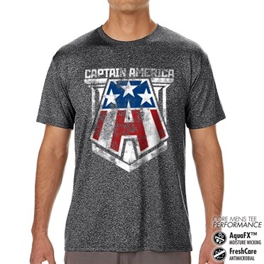 Captain America Distressed A Performance Mens Tee, CORE PERFORMANCE MENS TEE