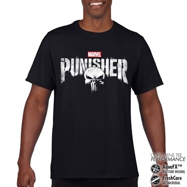 The Punisher Distressed Logo Performance Mens T-Shirt, CORE PERFORMANCE MENS TEE