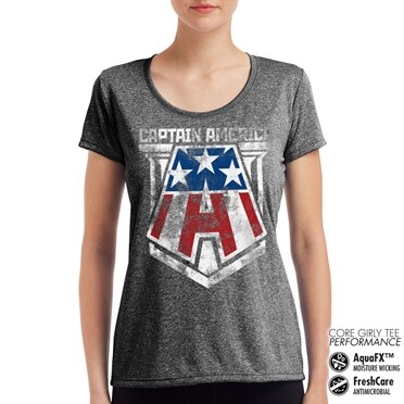 Captain America Distressed A Performance Girly Tee, CORE PERFORMANCE GIRLY TEE