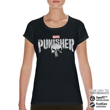 The Punisher Distressed Logo Performance Girly T-Shirt, CORE PERFORMANCE GIRLY TEE
