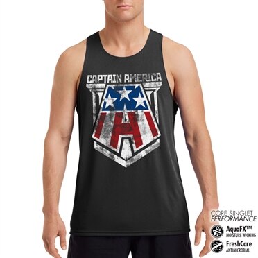 Captain America Distressed A Performance Singlet, CORE PERFORMANCE MENS SINGLET