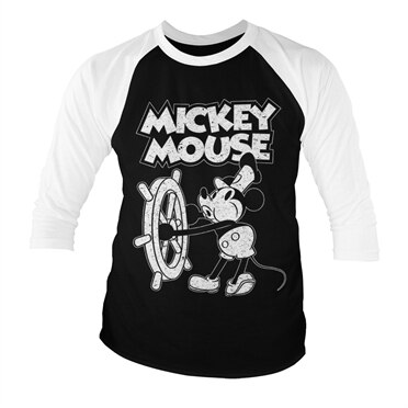 Mickey Mouse - Steamboat Willie Baseball 3/4 Sleeve Tee, Baseball 3/4 Sleeve Tee