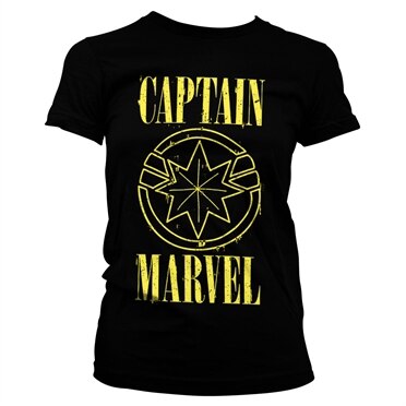 Captain Marvel Yellow Grunge Logo Girly Tee, Girly Tee