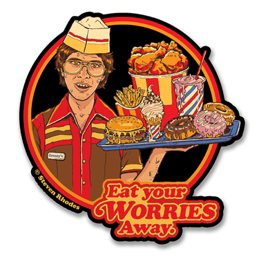 Läs mer om Steven Rhodes - Eat Your Worries Away Sticker, Accessories