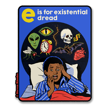 Läs mer om Steven Rhodes - E Is For Existential Dread Sticker, Accessories