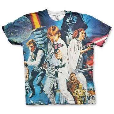 Star Wars Allover Retro Poster T-Shirt, Modern Fit Polyester Tee