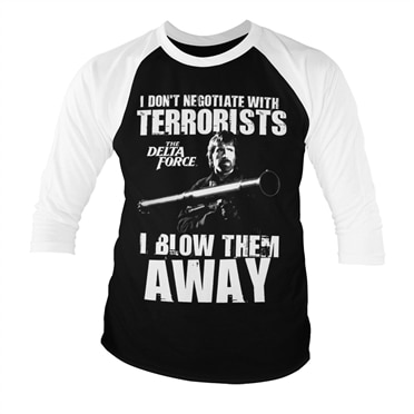Läs mer om Chuck Norris - I Blow Terrorists Away Baseball 3/4 Sleeve Tee, Long Sleeve T-Shirt