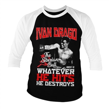 Läs mer om Ivan Drago - The Siberian Bull Baseball 3/4 Sleeve Tee, Long Sleeve T-Shirt