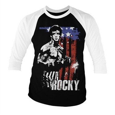 Läs mer om Rocky - American Flag Baseball 3/4 Sleeve Tee, Long Sleeve T-Shirt