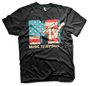 MTV Distressed USA-Flag T-Shirt, Basic Tee