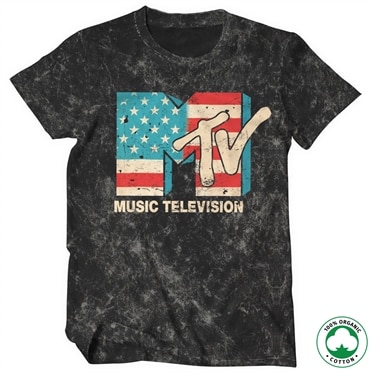 MTV Distressed USA-Flag Organic T-Shirt, 100% Organic T-Shirt