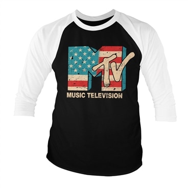 Läs mer om MTV Distressed USA-Flag Baseball 3/4 Sleeve Tee, Long Sleeve T-Shirt