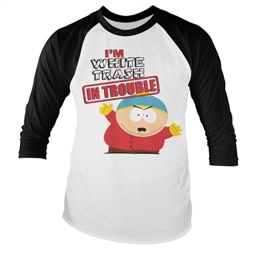 Läs mer om South Park - Im White Trash In Trouble Baseball Long Sleeve Tee, Long Sleeve T-Shirt