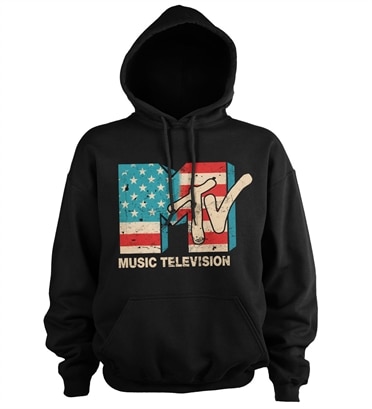 MTV Distressed USA-Flag Hoodie, Hooded Pullover