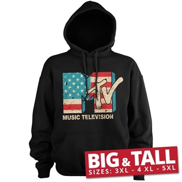MTV Distressed USA-Flag Big & Tall Hoodie, Big & Tall Hoodie