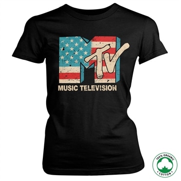 MTV Distressed USA-Flag Organic Girly T-Shirt, 100% Organic Girly T-Shirt