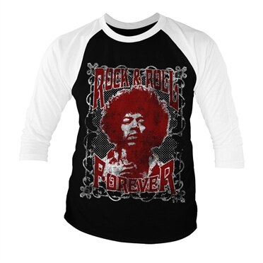 Läs mer om Jimi Hendrix - Rock n Roll Forever Baseball 3/4 Sleeve Tee, Long Sleeve T-Shirt