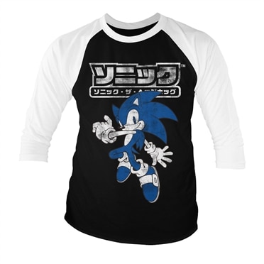 Läs mer om Sonic The Hedgehog Japanese Logo Baseball 3/4 Sleeve Tee, Long Sleeve T-Shirt