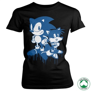 Sonic and Tails Sprayed Organic Girly Tee, 100% Organic Girly T-Shirt