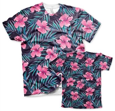 Tropical Pattern Allover T-Shirt, Modern Fit Polyester Tee