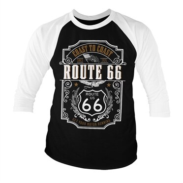 Läs mer om Route 66 - Coast To Coast Baseball 3/4 Sleeve Tee, Long Sleeve T-Shirt