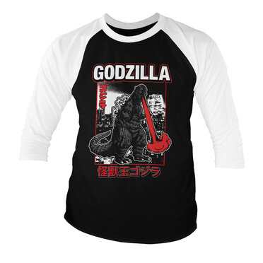 Läs mer om Godzilla - Atomic Breath Baseball 3/4 Sleeve Tee, Long Sleeve T-Shirt