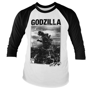 Läs mer om Godzilla Vintage Baseball Long Sleeve Tee, Long Sleeve T-Shirt