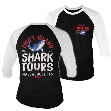 Läs mer om Amity Island Shark Tours Baseball 3/4 Sleeve Tee, Long Sleeve T-Shirt