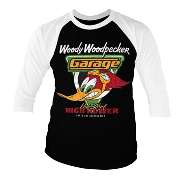 Läs mer om Woody Woodpecker Garage Baseball 3/4 Sleeve Tee, Long Sleeve T-Shirt