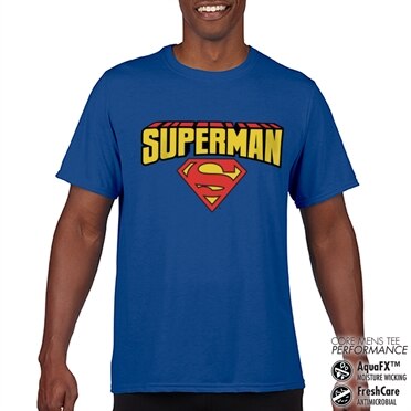 Superman Blockletter Logo Performance Mens Tee, CORE PERFORMANCE MENS TEE