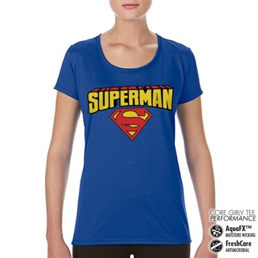 Superman Blockletter Logo Performance Girly Tee, CORE PERFORMANCE GIRLY TEE