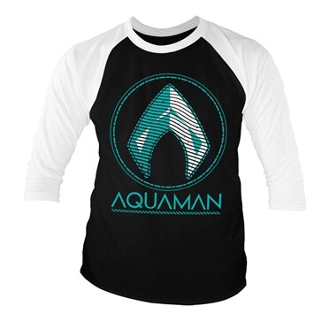 Läs mer om Aquaman - Distressed Shield Baseball 3/4 Sleeve Tee, Long Sleeve T-Shirt