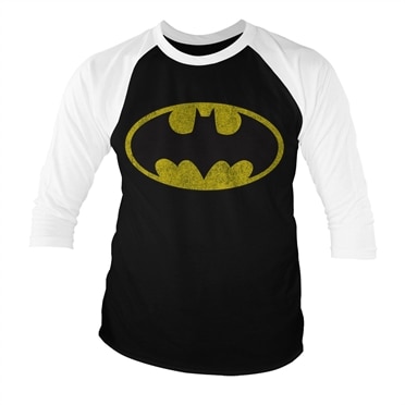 Läs mer om Batman Distressed Logo Baseball 3/4 Sleeve Tee, Long Sleeve T-Shirt