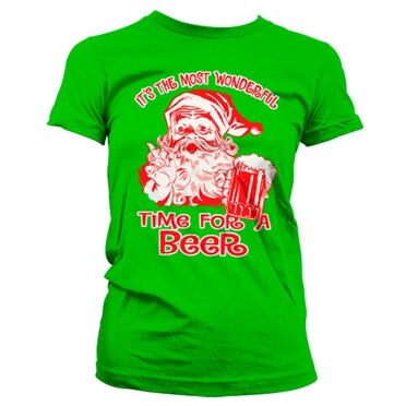Santa - Time For A Beer Girly Tee, Girly Tee