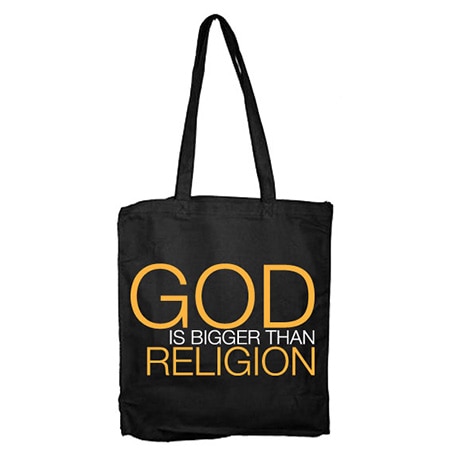 Läs mer om God Is Bigger Than Religion Tote Bag, Accessories