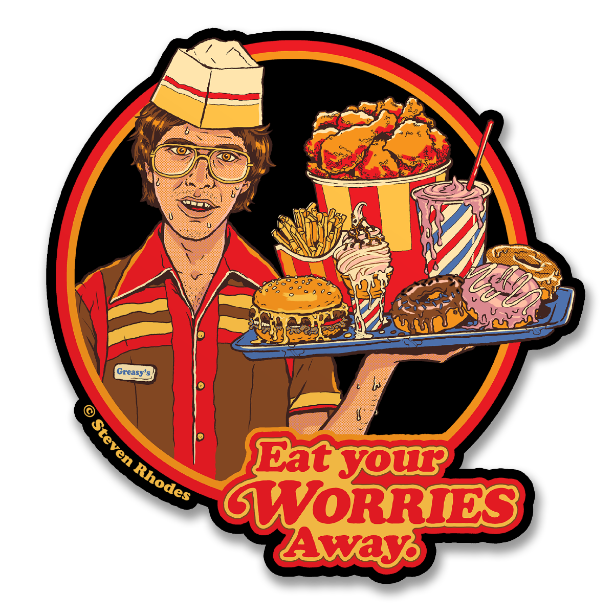 Steven Rhodes - Eat Your Worries Away Sticker